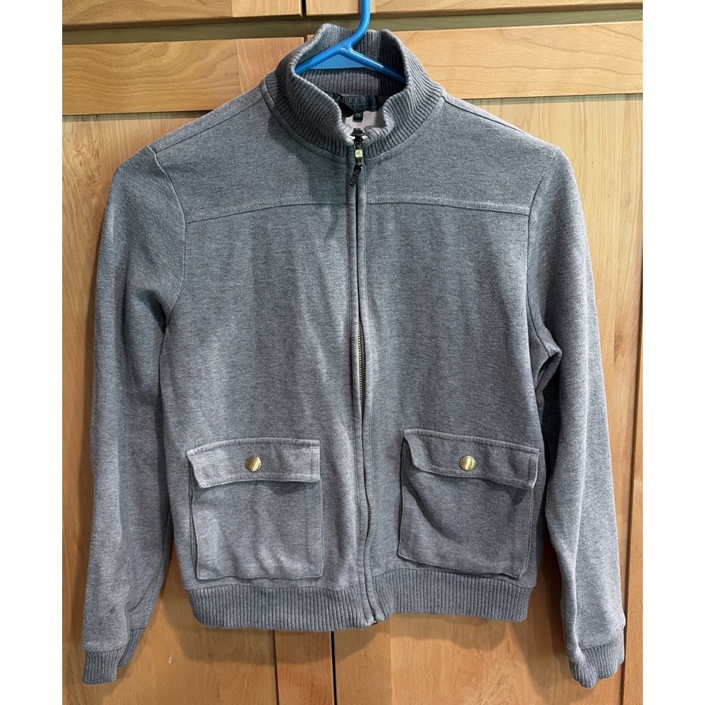 Ralph Lauren Zip Up Size Petite Small Gray - Preppy, Minimalist, 90's